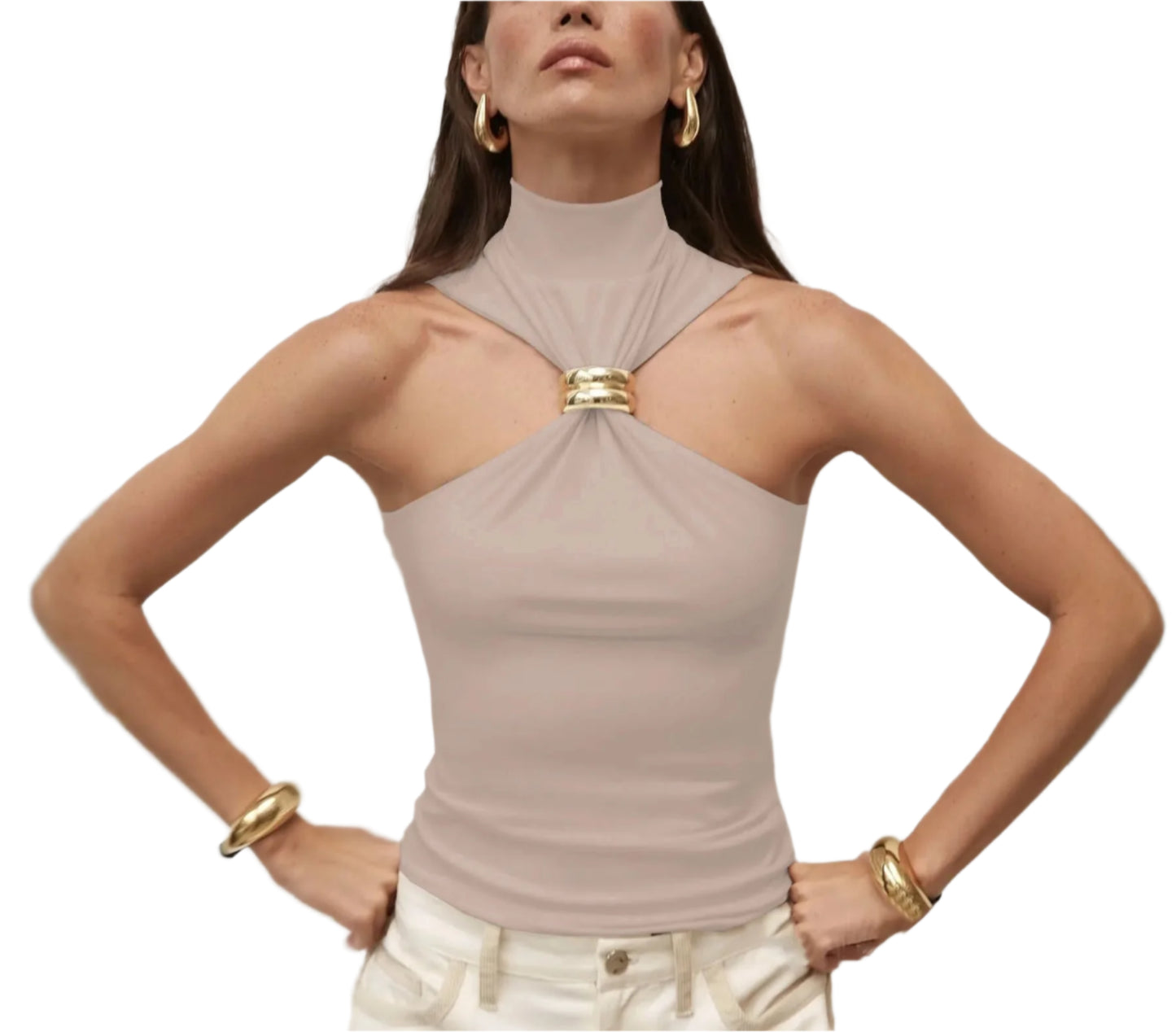 Metal Ring Turtleneck Tank