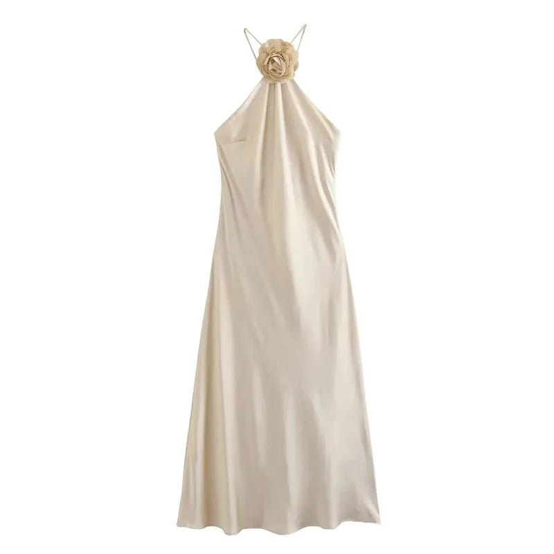 Flower Halter Midi Dress