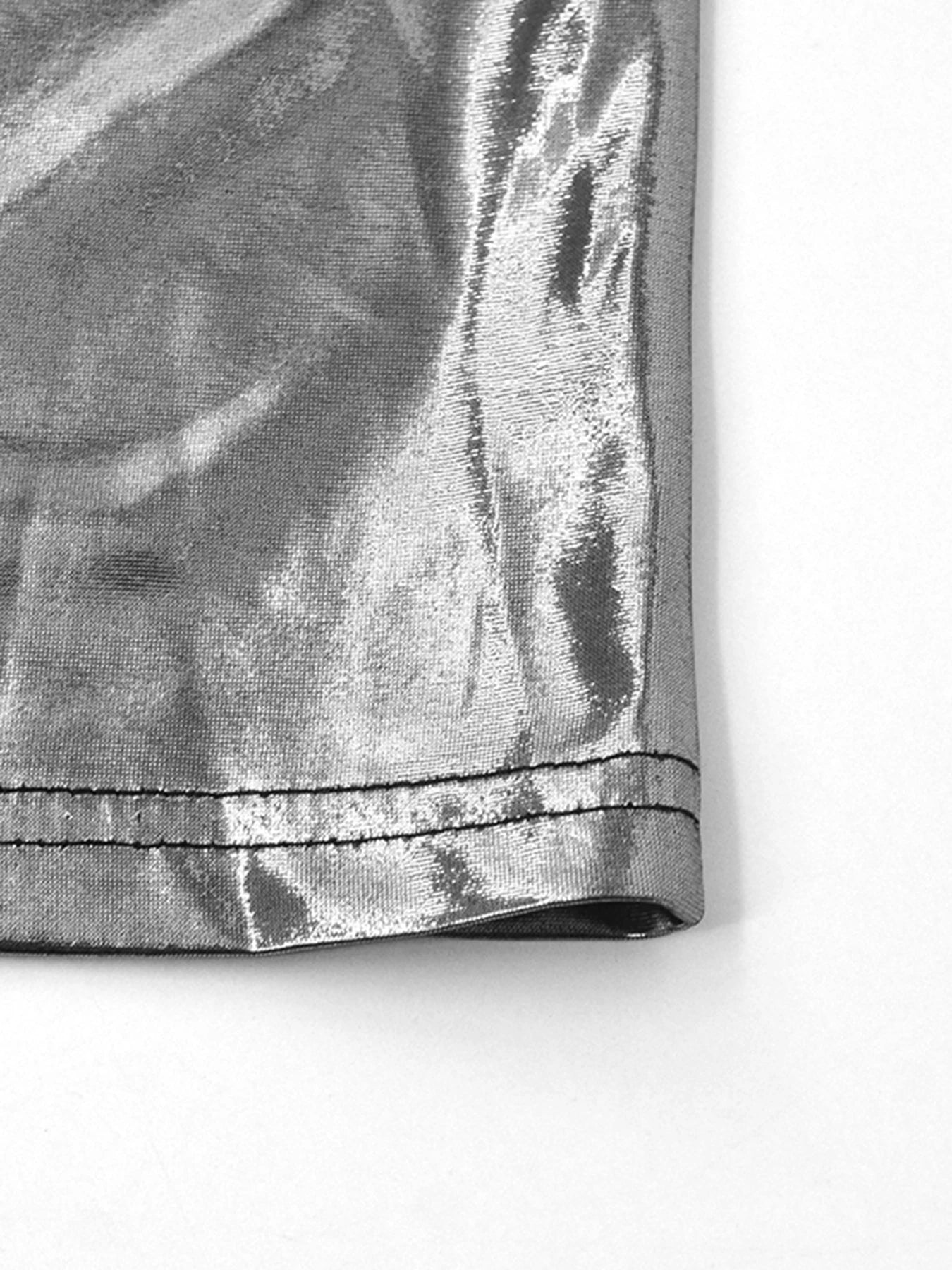 Metallic Backless Halter Dress