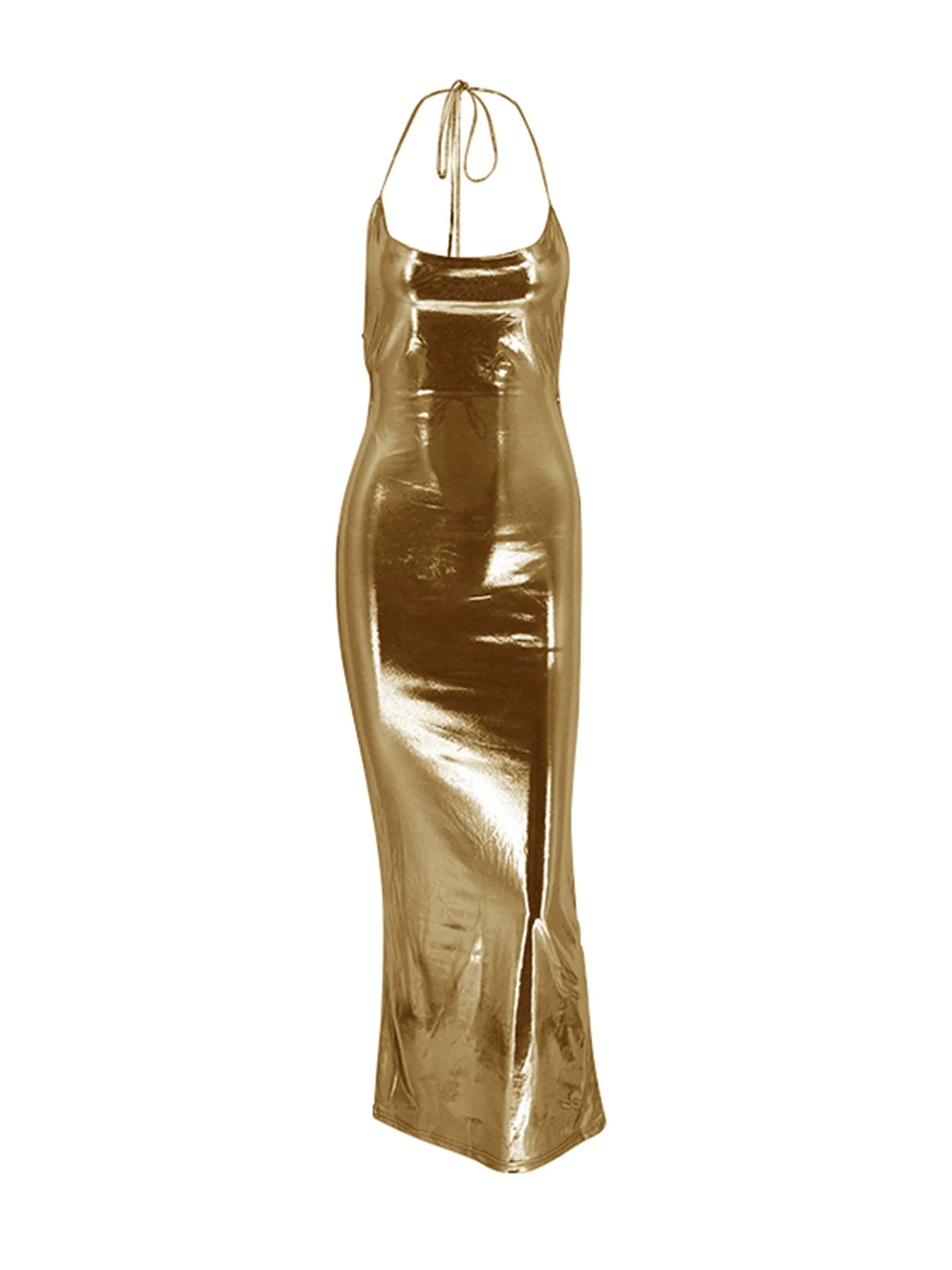 Metallic Backless Halter Dress