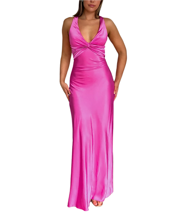 Satin Backless Bow Dress