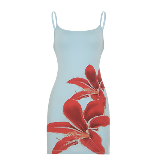 Blue Floral Printed Mini Dress