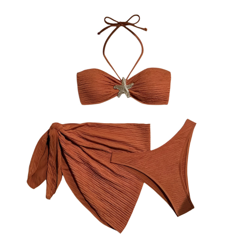 3-Piece Orange Starfish Bikini Set