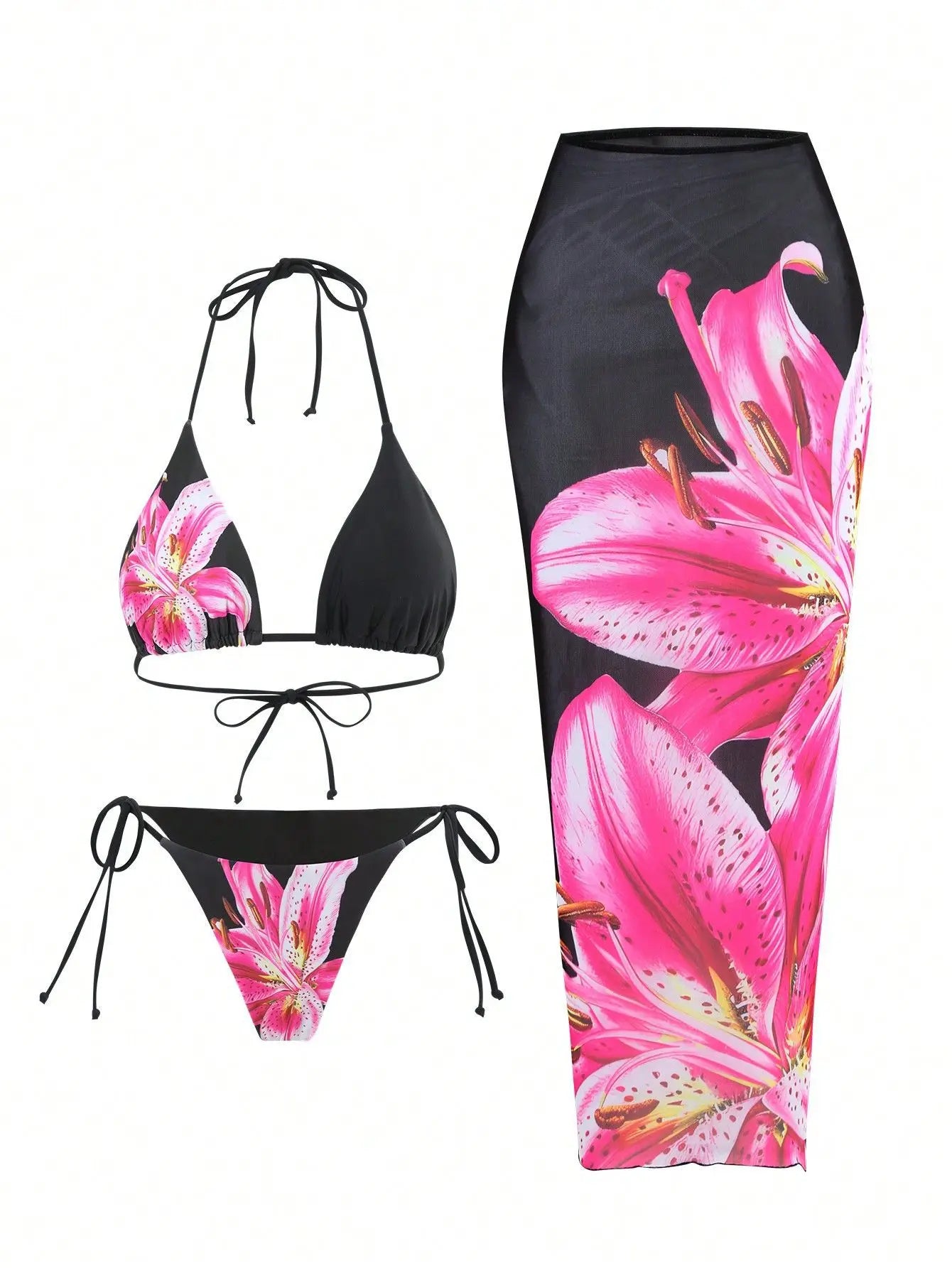 3-Piece Flower Printed Bikini Set