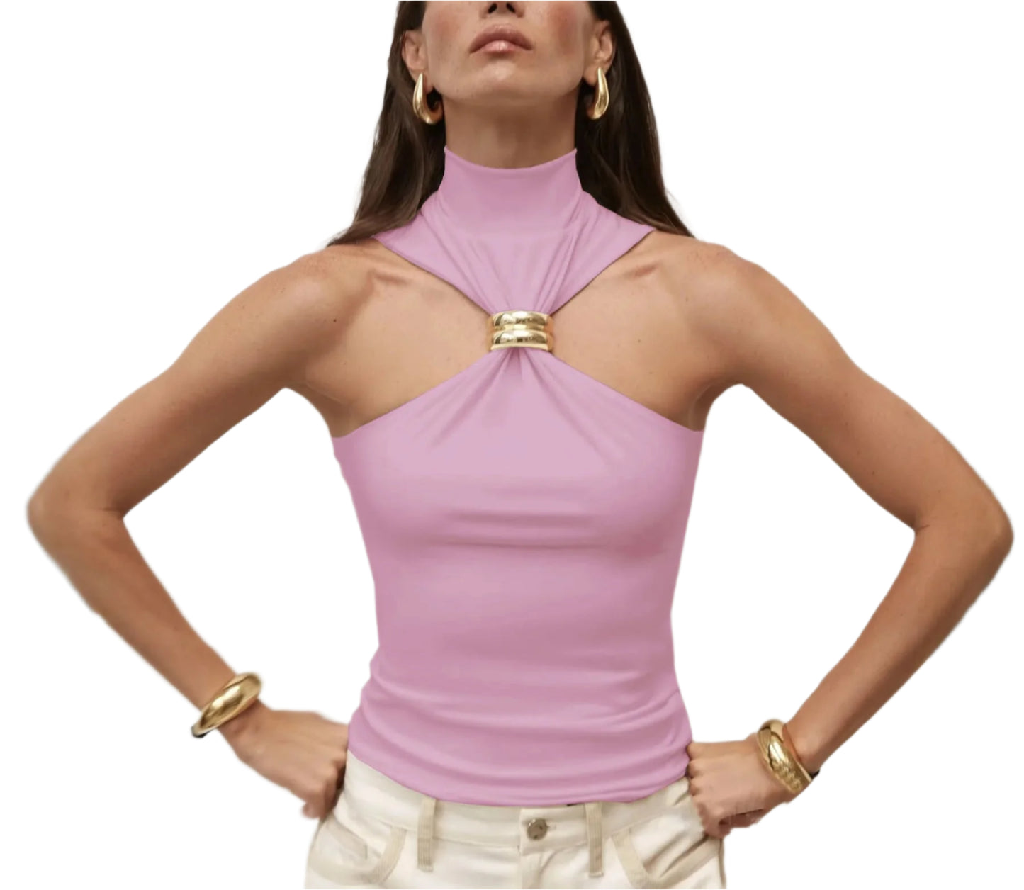 Metal Ring Turtleneck Tank