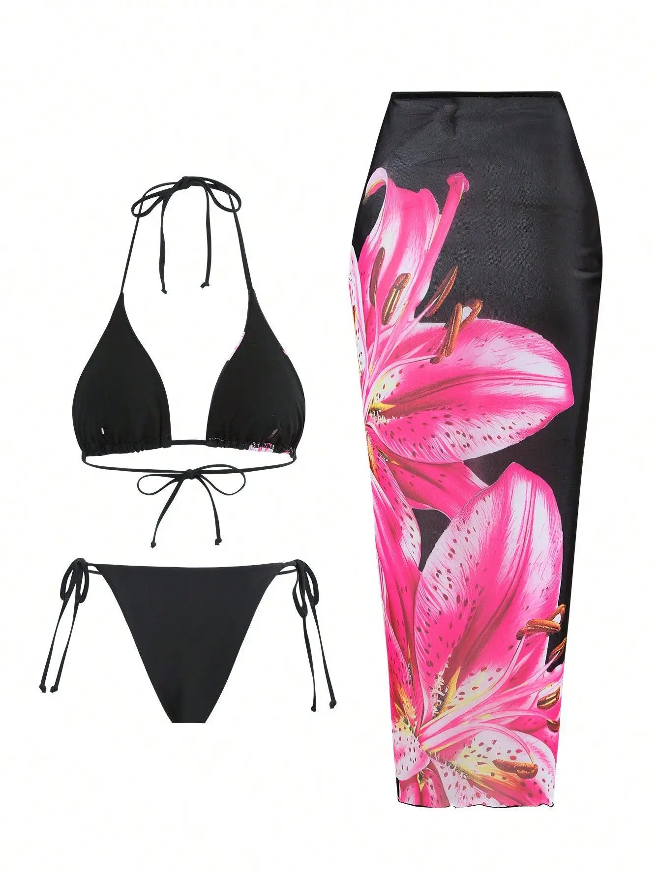 3-Piece Flower Printed Bikini Set