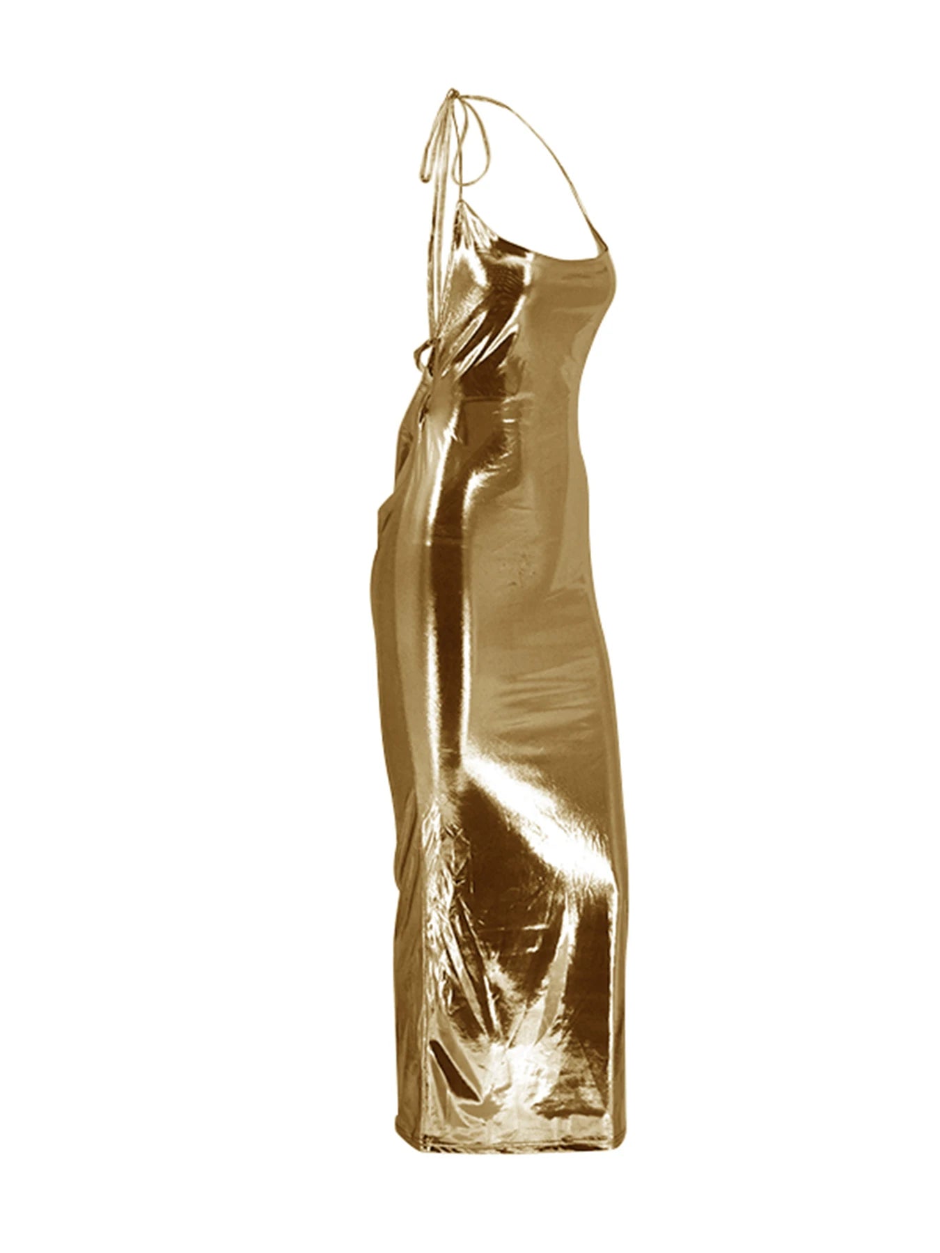 Metallic Backless Halter Dress