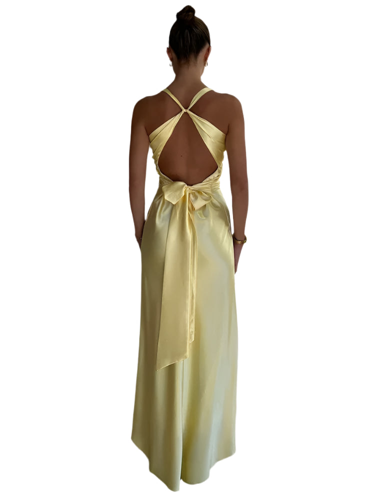 Satin Backless Bow Dress