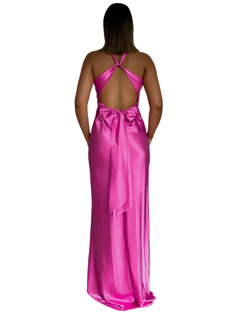 Satin Backless Bow Dress