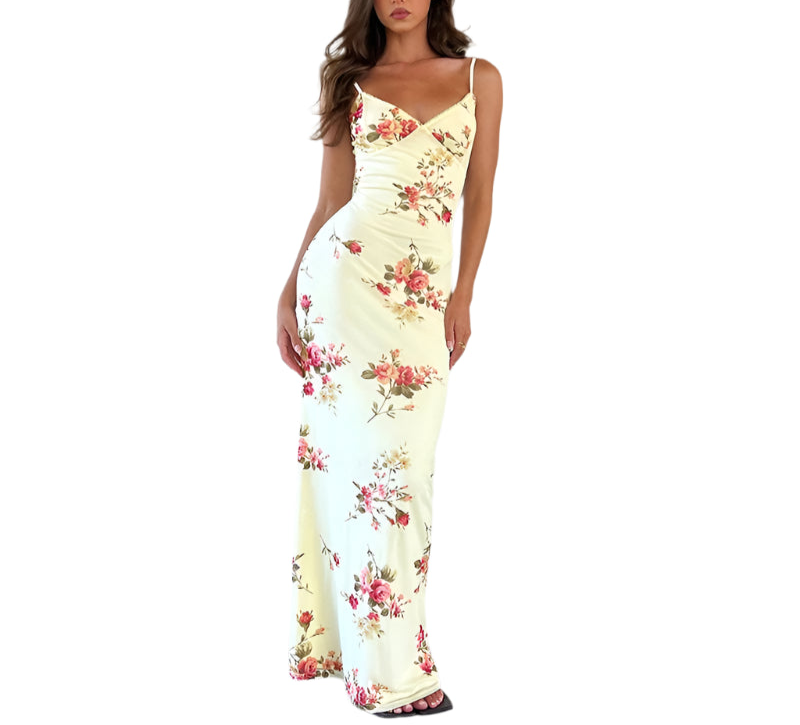 Floral Printed Satin Dress